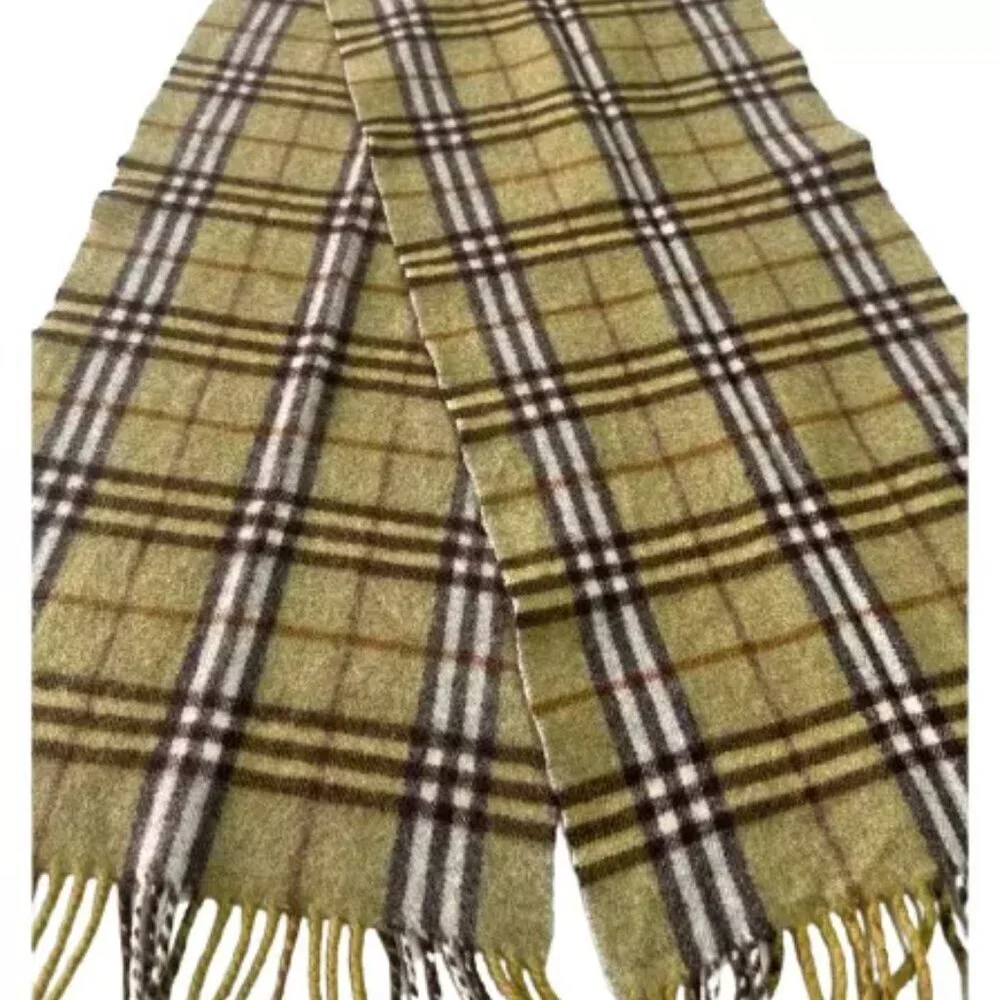Burberrys Classic Check Scarf Green 100% Lambswool Unisex Scarf Made In England - Picture 2 of 7